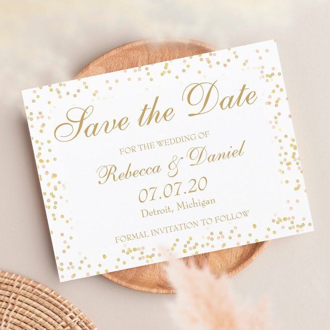 Gold Dust Confetti Save the Date Announcement Postcard (Creator Uploaded)