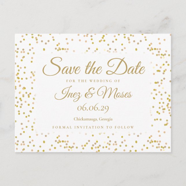 Gold Dust Confetti Save the Date Announcement Postcard (Front)