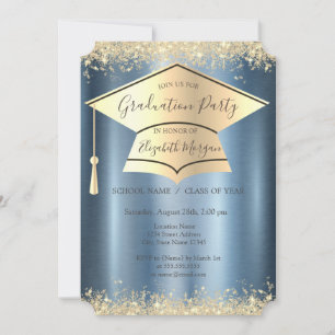 Gold Dust, Graduation Cap, Blue Graduation Invitation