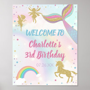 Gold Dust Magical Unicorn Fairy Mermaid Birthday Poster