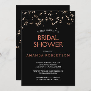 Gold Dust on Black With Coral Bridal Shower Invitation