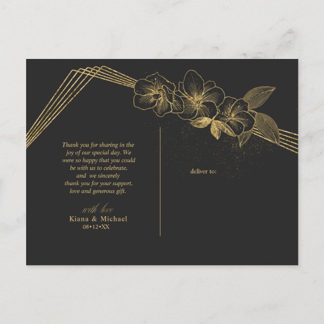 Gold Dust & Outlines Thank You Black/Gld ID835 Announcement Postcard (Back)