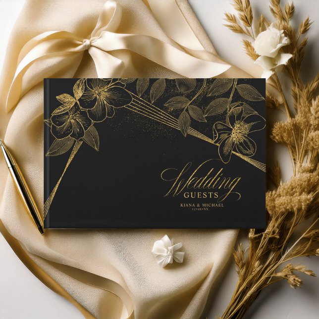 Gold Dust & Outlines Wedding Black/Gld ID835 Guest Book (Creator Uploaded)