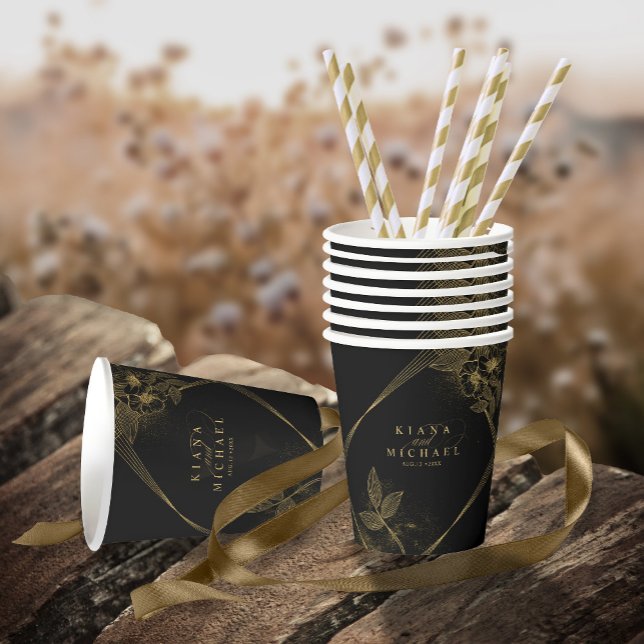 Gold Dust & Outlines Wedding Black/Gld ID835 Paper Cups (Creator Uploaded)