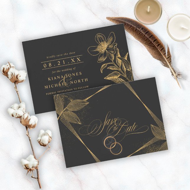 Gold Dust & Outlines Wedding Black/Gold ID835 Save The Date (Creator Uploaded)