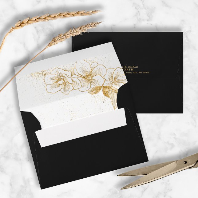 Gold Dust & Outlines Wedding Blk/Gld ID835 Envelope (Interior/Back In Situ)
