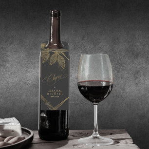 Gold Dust & Outlines Wedding Cheers Blk/Gld ID835  Bottle Tag