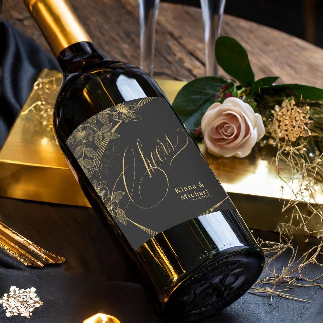 Gold Dust & Outlines Wedding Cheers Blk/Gld ID835  Wine Label (Creator Uploaded)