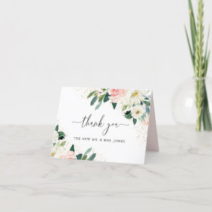 Gold Dust Peach Blush Floral Watercolor Wedding Thank You Card