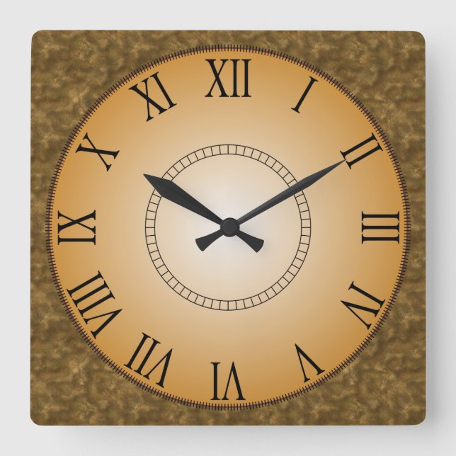 Gold Dust Roman Numeral Square Wall Clock (Front)