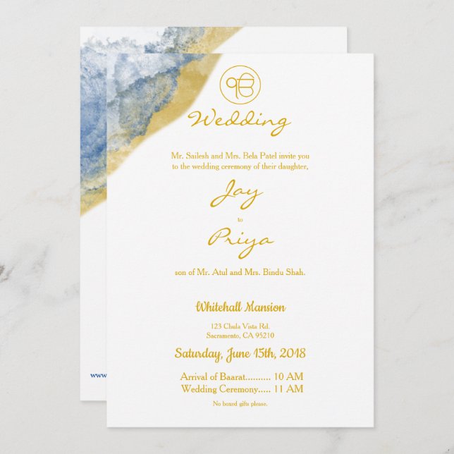 Gold Dust Simple Modern Sikh Ik Onkar Invitation (Front/Back)