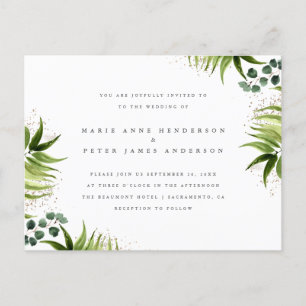 Gold Dust & Tropical Greenery Botanical Wedding Invitation Postcard