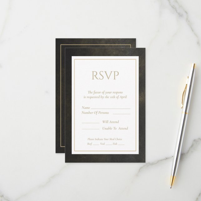 Gold Dust Wedding RSVP Card (Front/Back In Situ)