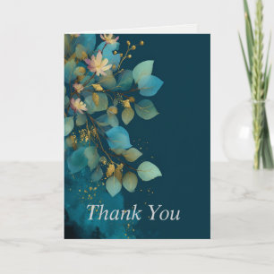 Gold Dusted Flowers & Leaves Thank You Card