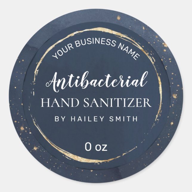 Gold Dusted Navy Blue Hand Sanitizer Labels (Front)