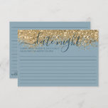 Gold Dusty Blue Glitter Confetti Couple Date Night Advice Card<br><div class="desc">The elegant, glamourous, and modern wedding/bridal shower/couple's shower date night advice card is perfect for the contemporary and stylish event. It features a faux printed gold sparkly glitter confetti speckled colour block on top of a simple dusty blue background. This chic, luxury, and unique design will be a hit with...</div>