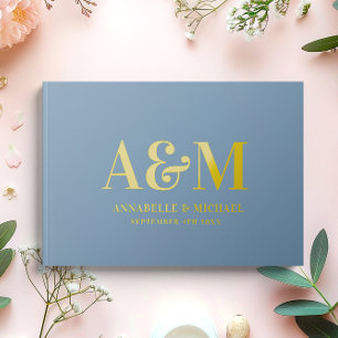 GOLD  DUSTY BLUE MONOGRAM MINIMALIST WEDDING  GUEST BOOK