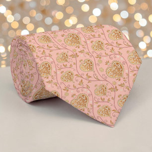 Gold & Dusty Pink Elegant Heart Custom Necktie