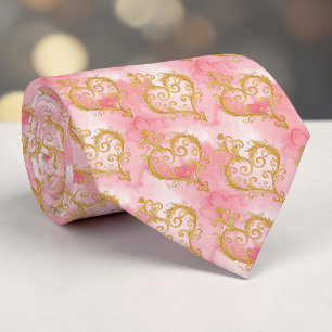 Gold & Dusty Pink Elegant Heart Custom Necktie