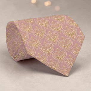 Gold & Dusty Pink Elegant Heart Custom Necktie