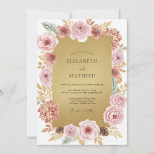 Gold Dusty Pink Petal Wedding Invitation