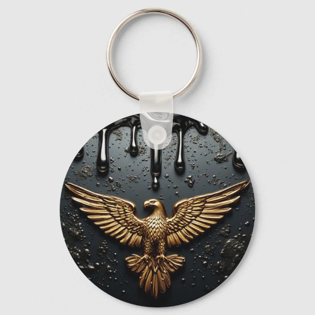 Gold Eagle Emblem With Spread Wings Key Ring (Front)