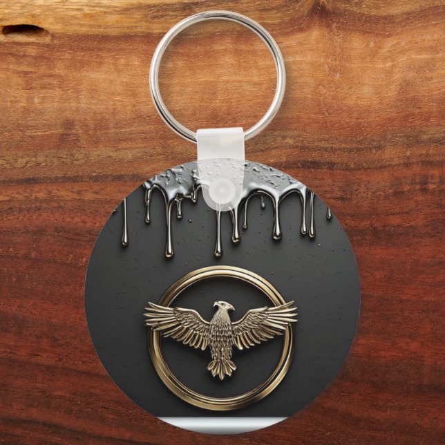 Gold Eagle Emblem With Spread Wings Key Ring (Front)