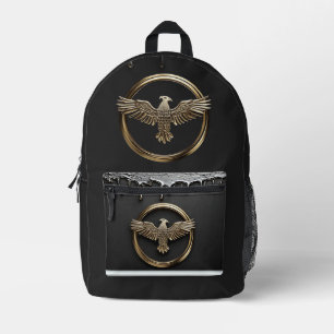 Gold Eagle Emblem With Spread Wings Printed Backpack