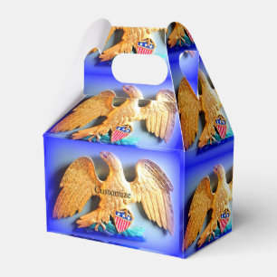 gold eagle on blue candy tin favour box