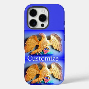 gold eagles on blue iphone case