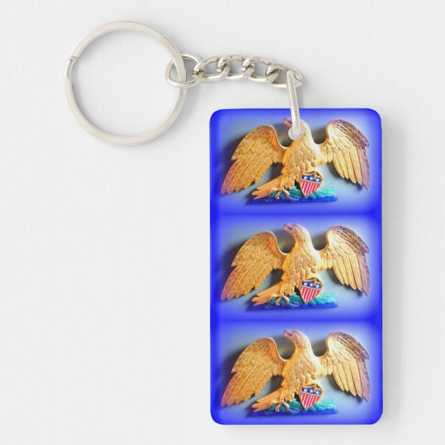 gold eagles on blue keychain (Front)