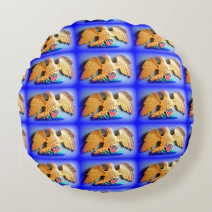 gold eagles on round blue pillow