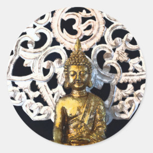Gold Earth Buddha OM Aum Mantra Ajna Meditation Classic Round Sticker