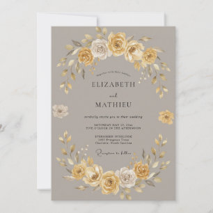 Gold Earthy Floral Wedding Invitation