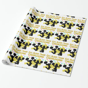 GOLD EAT SLEEP CHEERLEADING DESIGN WRAPPING PAPER