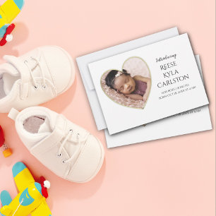 Gold Edge Heart Frame Photo Birth Announcement
