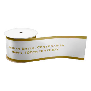 Gold Edge - Your Text Repeated - Gold/White Satin Ribbon