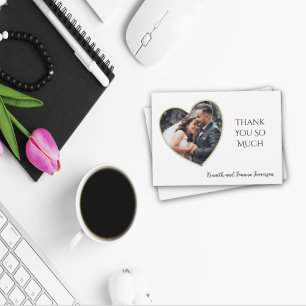 Gold Edged Heart Frame Wedding Photo Thank You