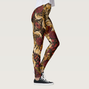 Gold Edged Red and White Flowers Leggings