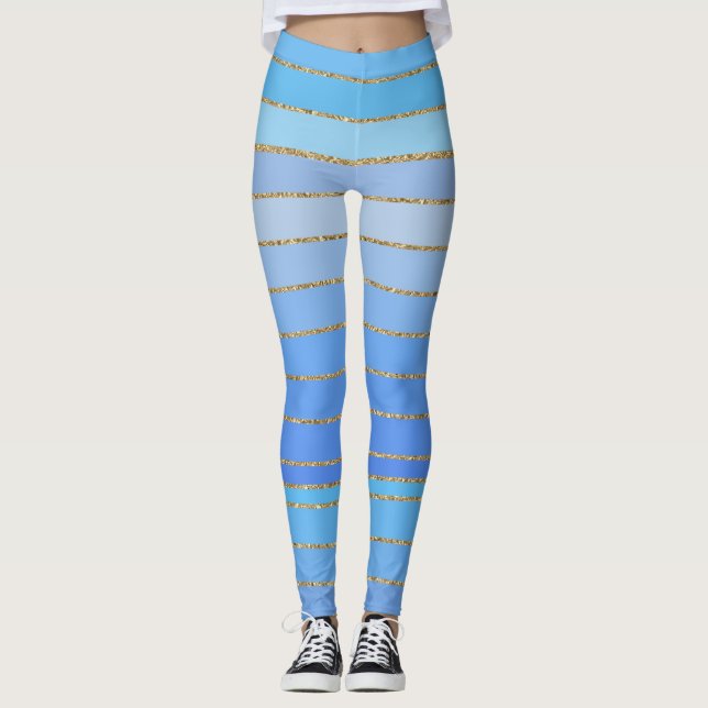 Gold Edged Turquoise Striped Leggings (Front)