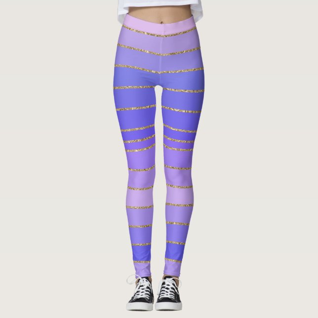 Gold Edged Violet Striped Leggings (Front)