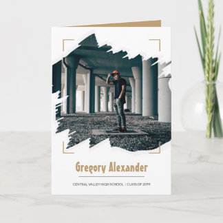 Gold Edgy Abstract Brushstroke Photo Graduation Invitation