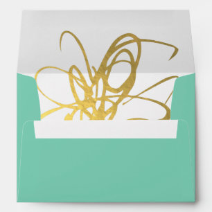 Gold Effect & Aqua Wedding Invitation Envelope