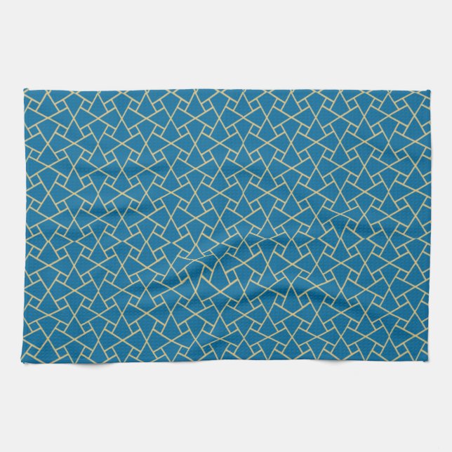 Gold-effect, Blue Islamic Pattern Kitchen Towel (Horizontal)