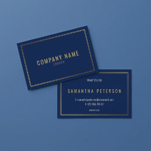 Gold effect border, blue background professional business card