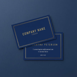 Gold effect border, blue professional business card