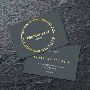Gold effect, gold rings, dark grey bold text business card