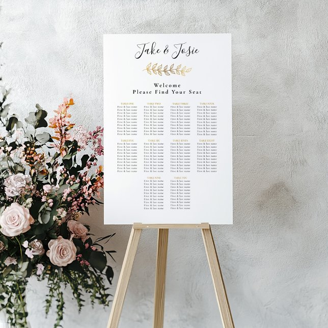 Gold effect leaf Elegant Wedding Seating Chart (Creator Uploaded)