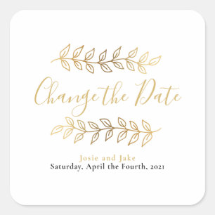 Gold effect leaves and branches change the date square sticker