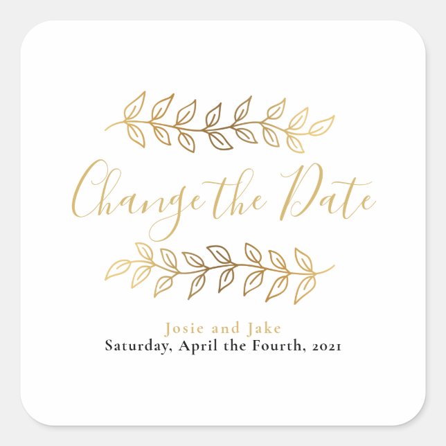 Gold effect leaves and branches change the date square sticker (Front)